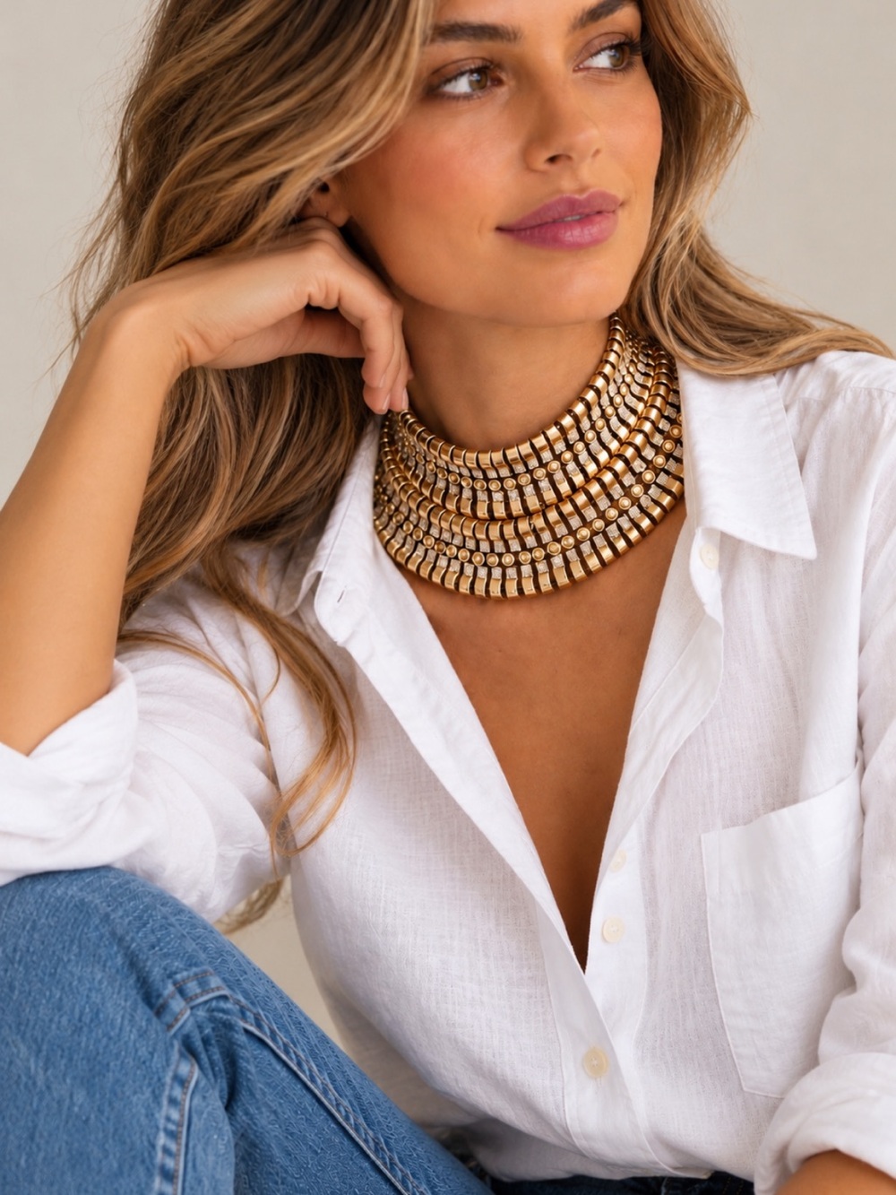 New! Gold Silver Mixed Metal Collar Choker Necklace NWOT